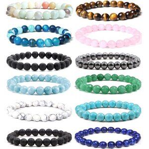 12Pcs Natural Stone Beaded Bracelets for Women Men Semi-Precious Gemstones